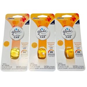 NEW HTF Three Glade Plugins Car Scented Refills Hawaiian Breeze 0.11 FL OZ